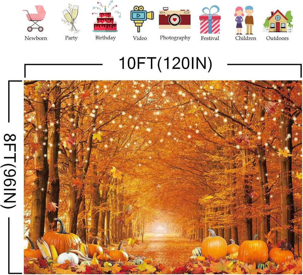10x8FT Fall Photo Backdrop Maple Leaf Pumpkin for Photography Background Autu...