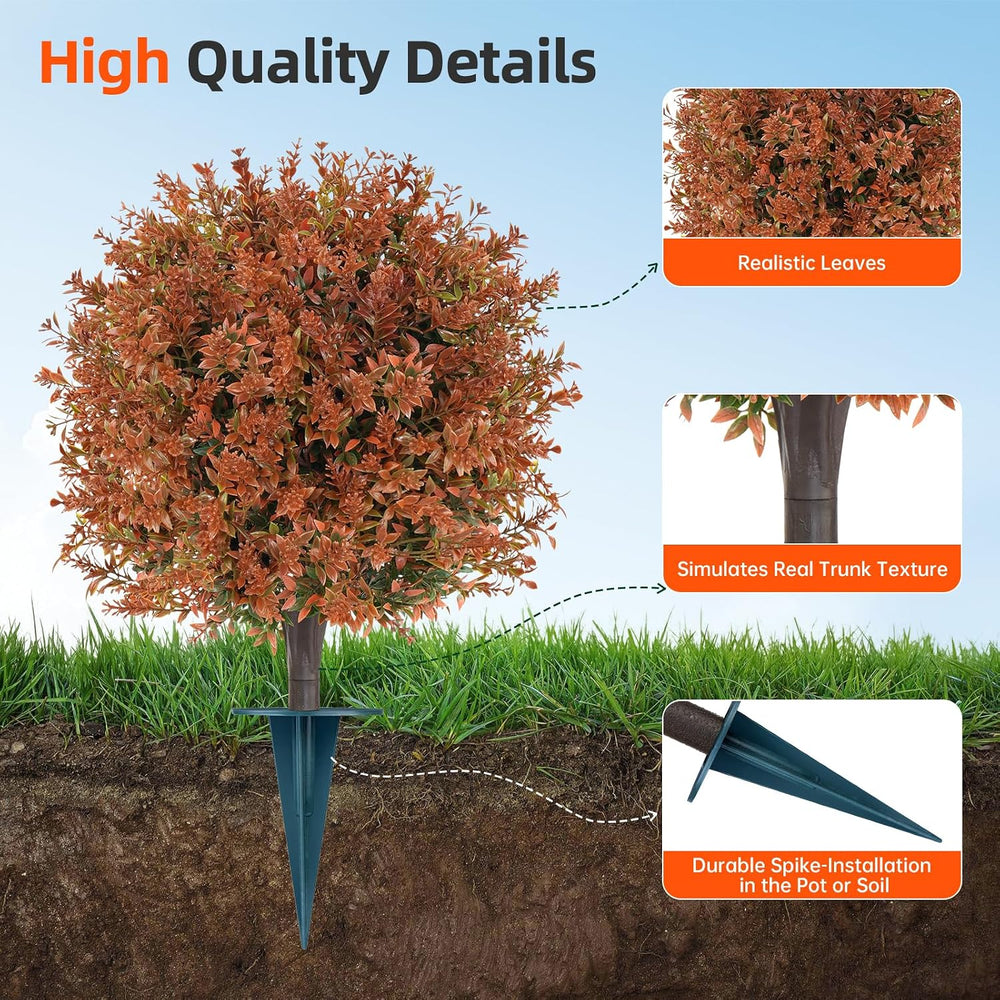 Grooy Fall 2 Pack Artificial UV-Resistant Topiary Balls with Ground Spikes