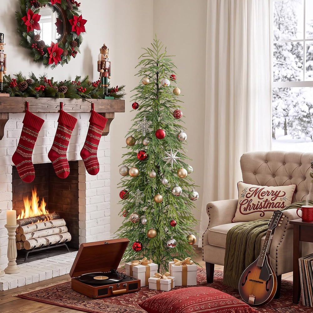 Unlit Christmas Tree,6Ft Skinny Pencil Xmas Tree