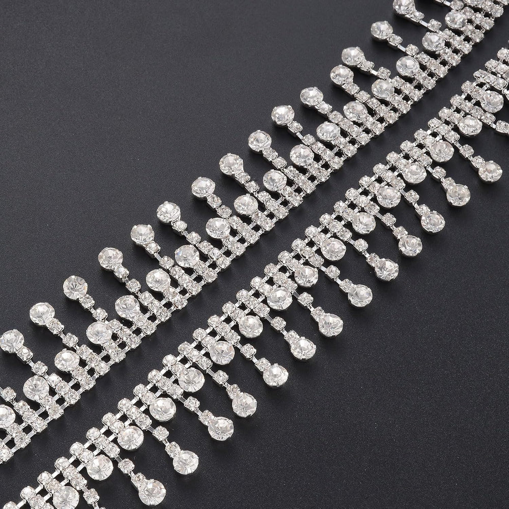 Jerler Rhinestone Tassel Fringe Trim Crystal Close Chain Applique for Sewing ...