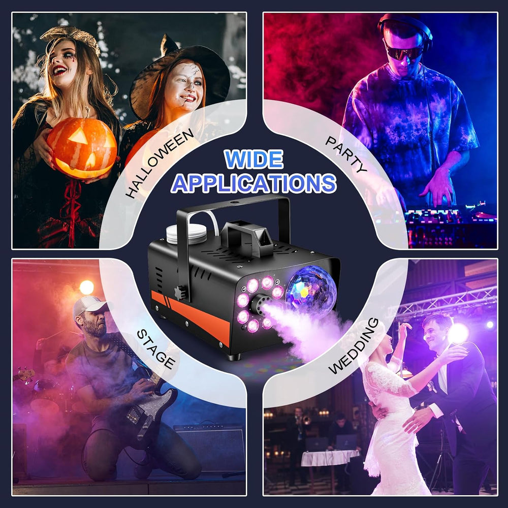 1200W Fog Machine, 6000CFM for Halloween, Disco Light & Remote