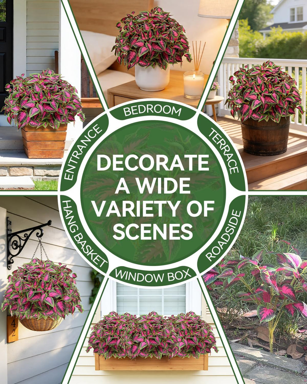 6pc UV Resistant Artificial Outdoor Plants, Faux Coleus Plants.