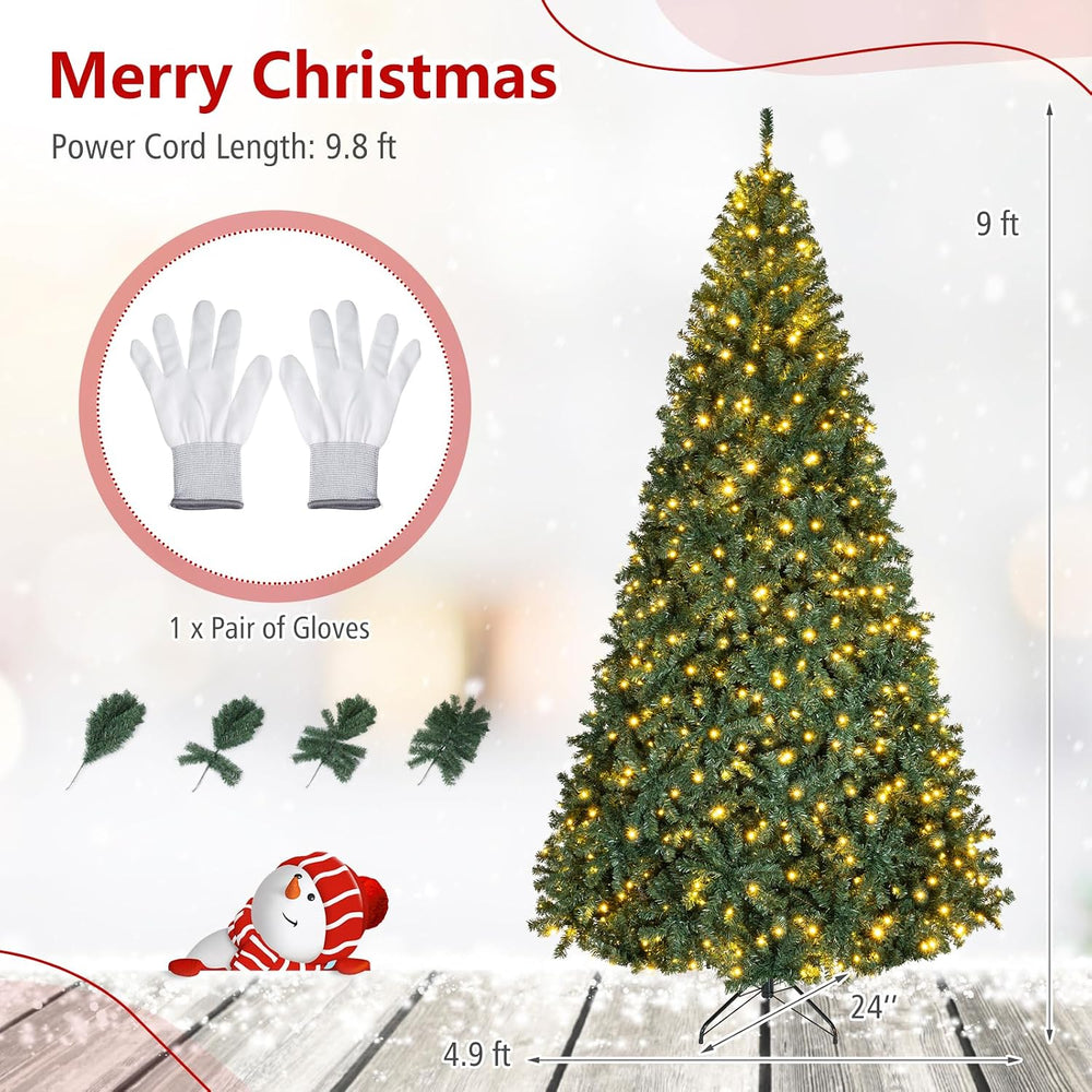 Goplus 9ft Pre-Lit Christmas Tree with 1000 Lights, 11 Light-Mode