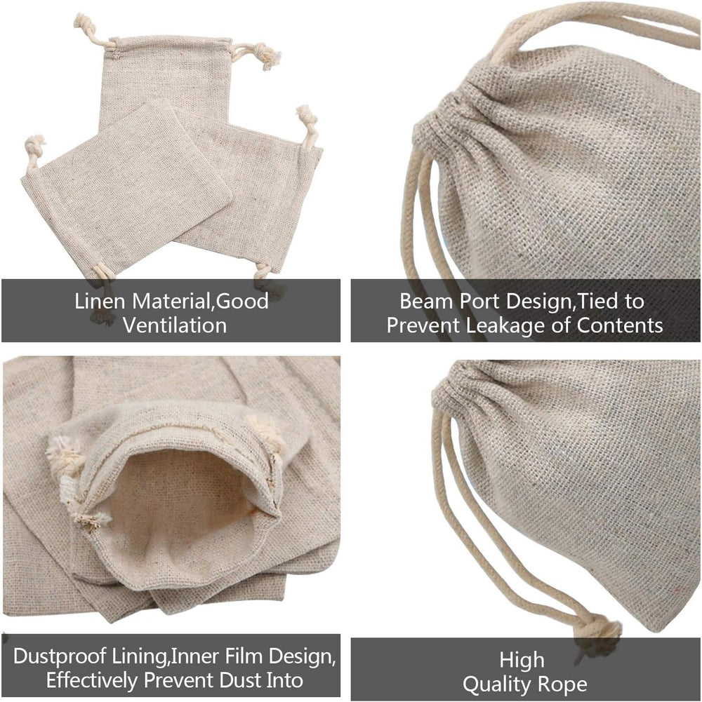 calary 50pcs Double Canvas Drawstring Bag Cotton Pouch Gift Sachet Muslin Reu...