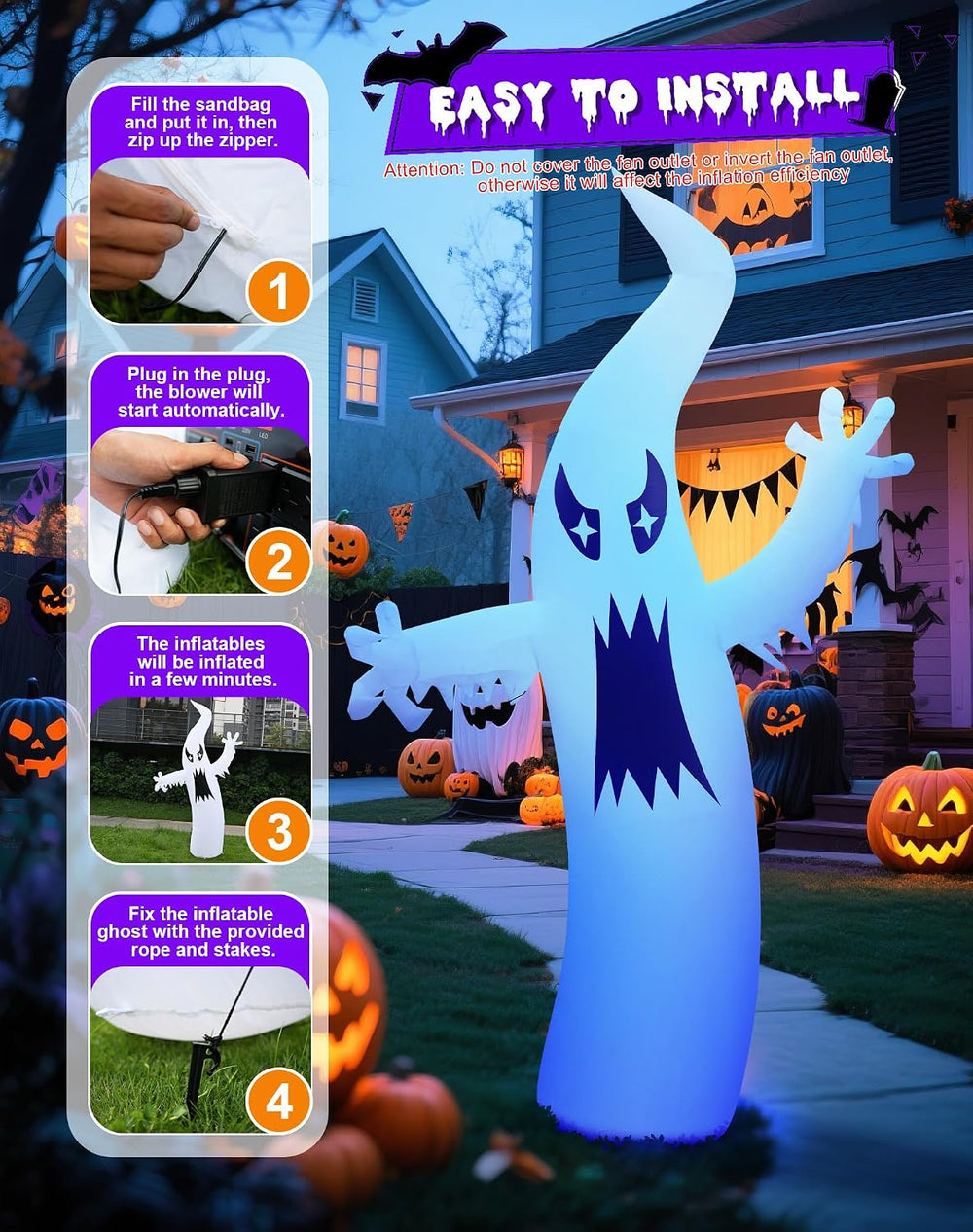 8.7FT Halloween Inflatable Ghost Outdoor Decoration, Scary Yard Decor with LE...