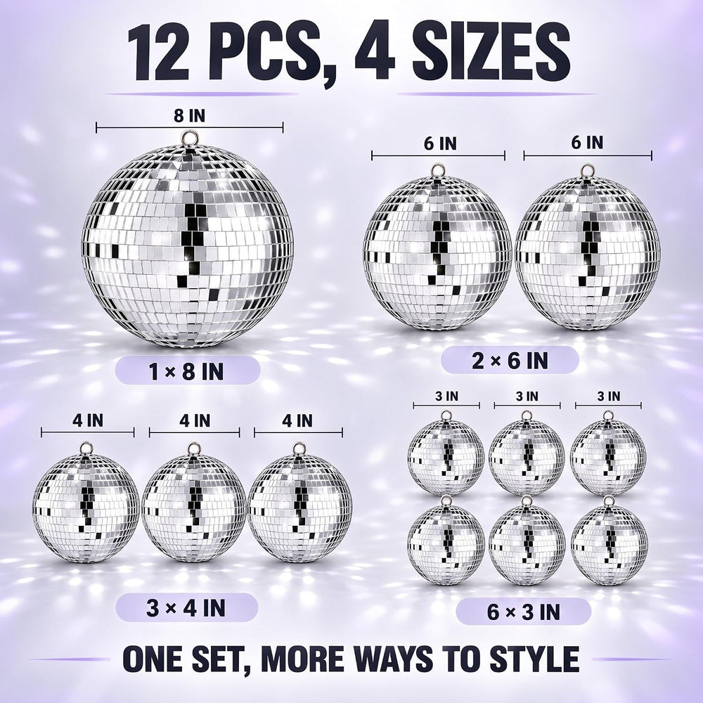 Libima 12 Pcs Silver Disco Ball Set, Multi Size, 8'', 6'', 4&...