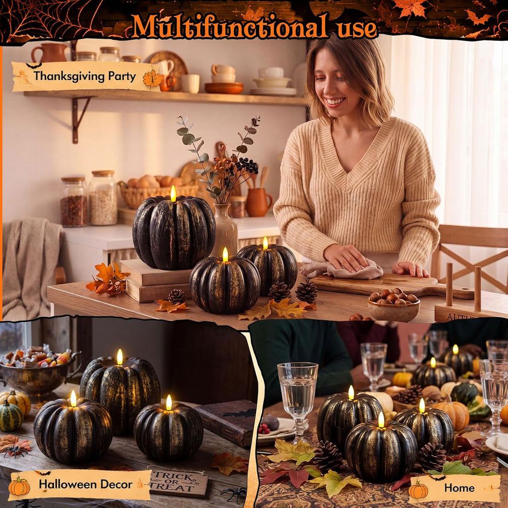 3 Pcs Halloween Flameless Pumpkin Candles with Timer Remote