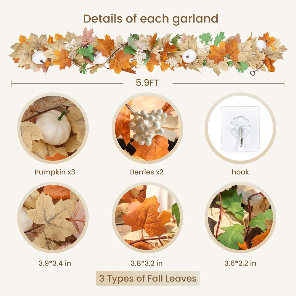 10 Pack Fall Garland, 59Ft Artificial Autumn Maple Leaves Vines Thanksgiving ...