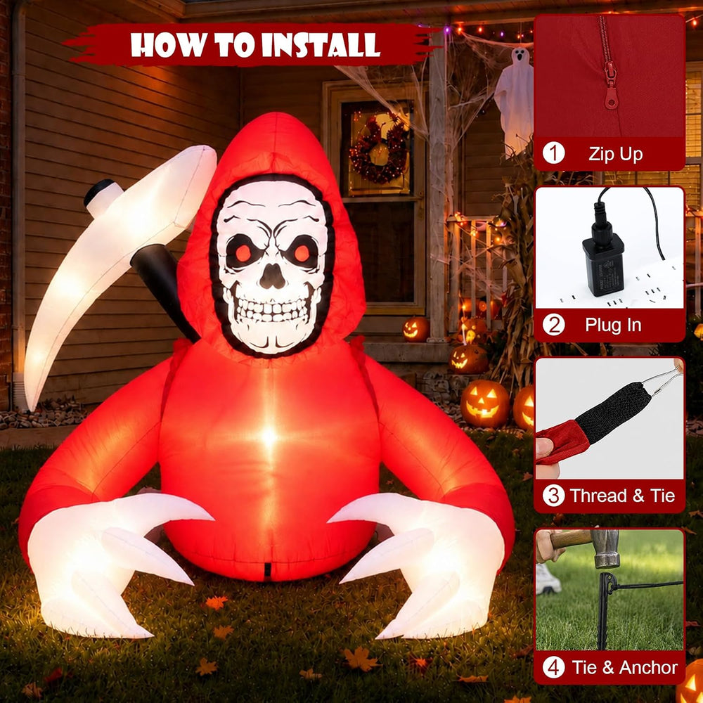 Halloween 6FT Red Grim Reaper Inflatable Outdoor Decorations