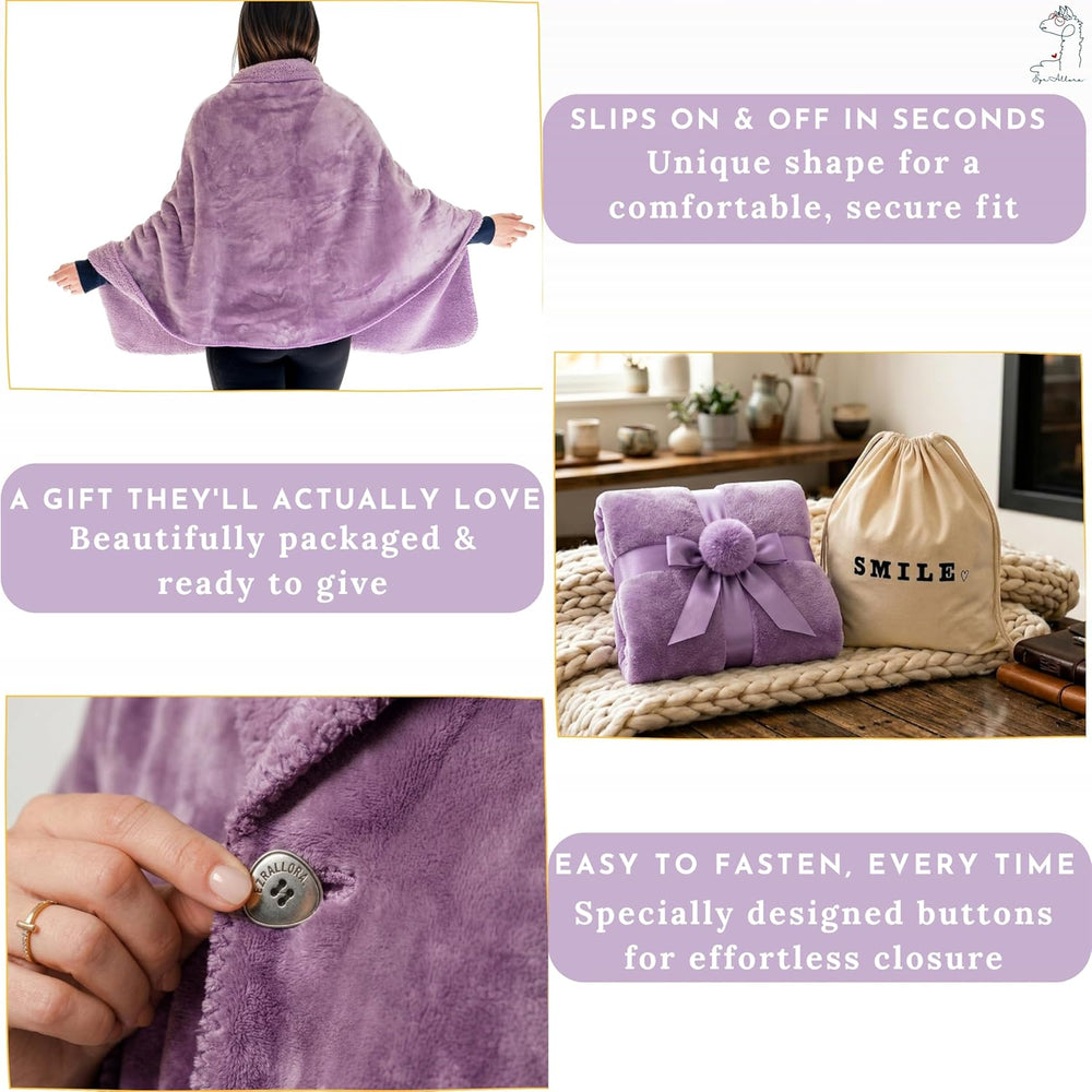 Original Premium Double Layer Poncho Blanket, No Sleeves, Sherpa (Purple)