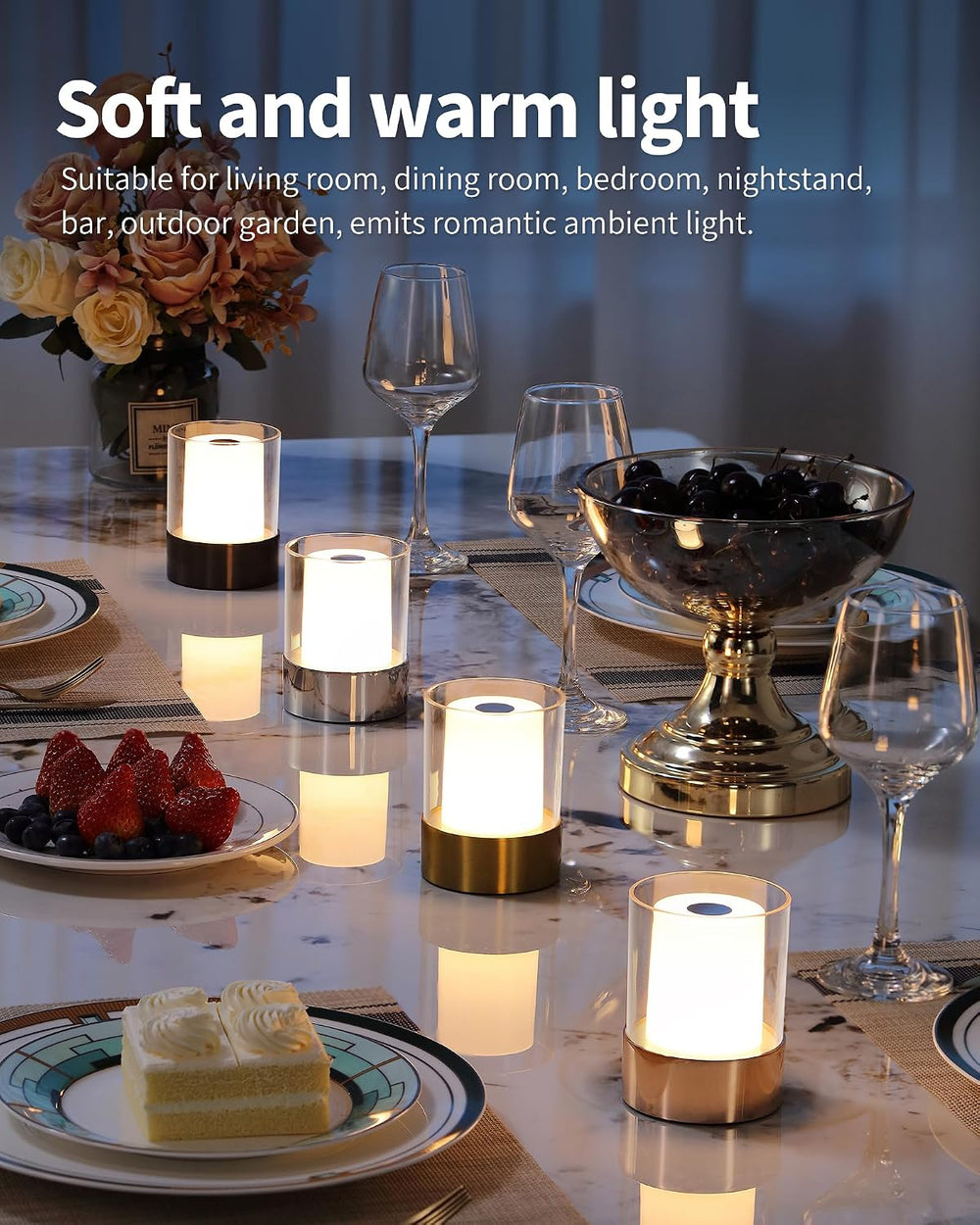 4" Black Cordless Table Lamp Set of 2, Outdoor Rechargeable Lamp