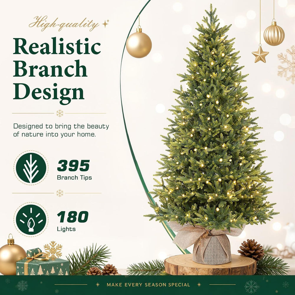 Alupssuc 5ft Prelit Artificial Small Christmas Tree with Warm White Lights