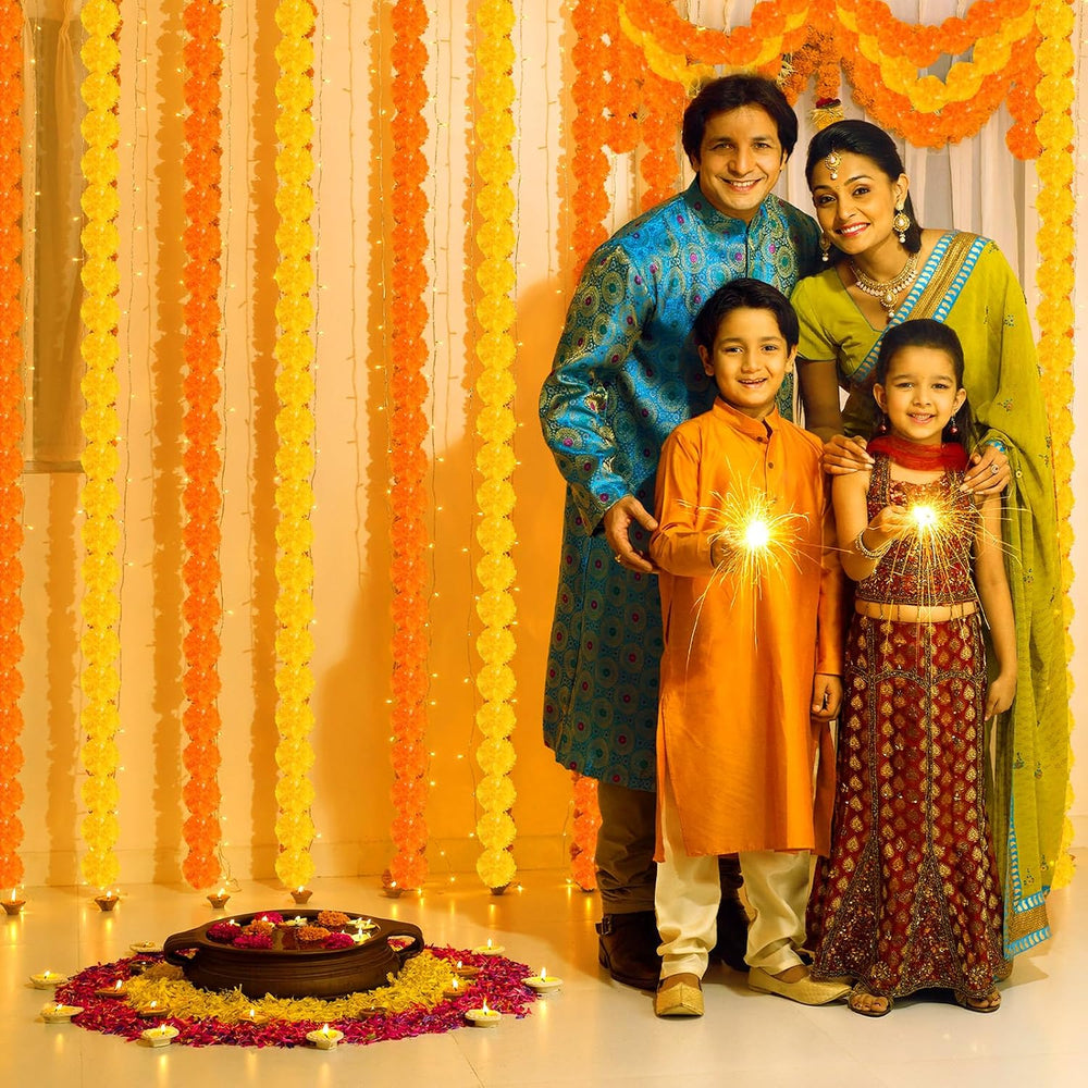 15 Pack Yellow,Orange 5ft Marigold Garland for Diwali Indian Wedding