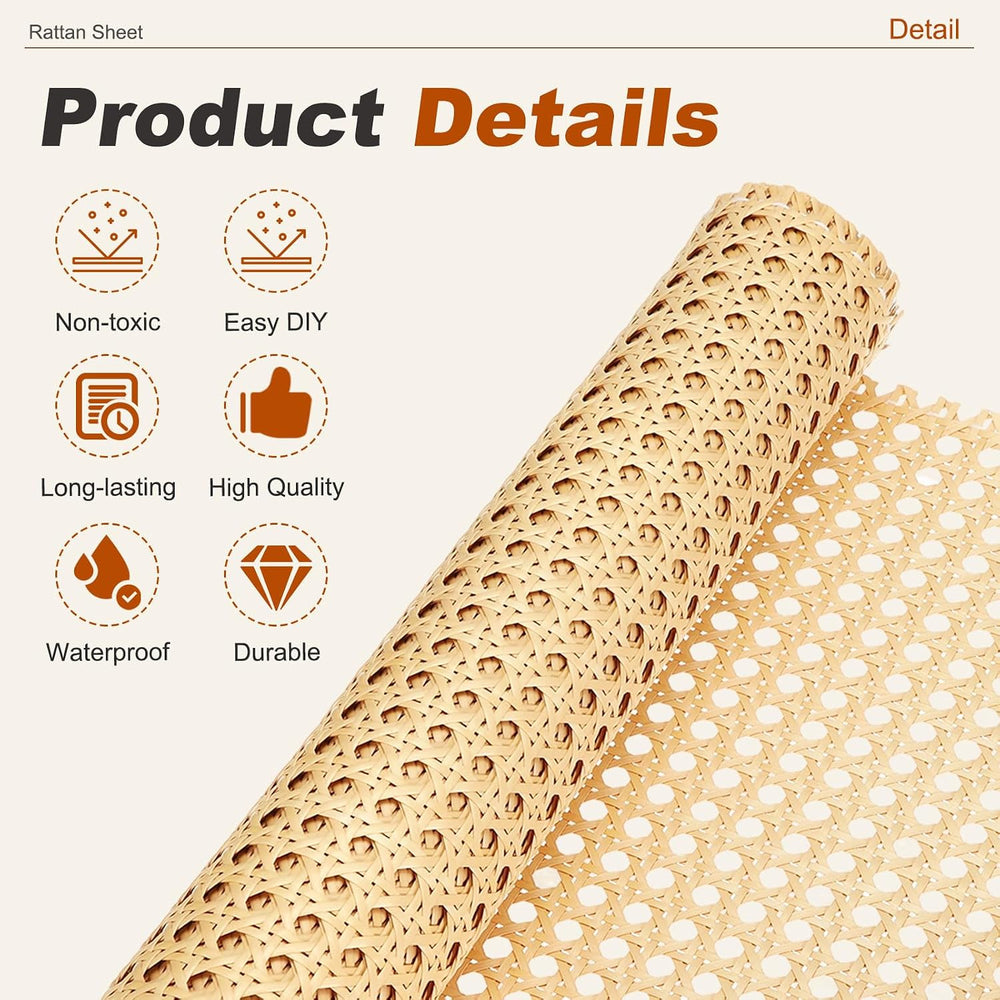 MECCANIXITY 24 Inch x 6.5 ft Plastic Rattan Cane Webbing Roll, Rattan Color