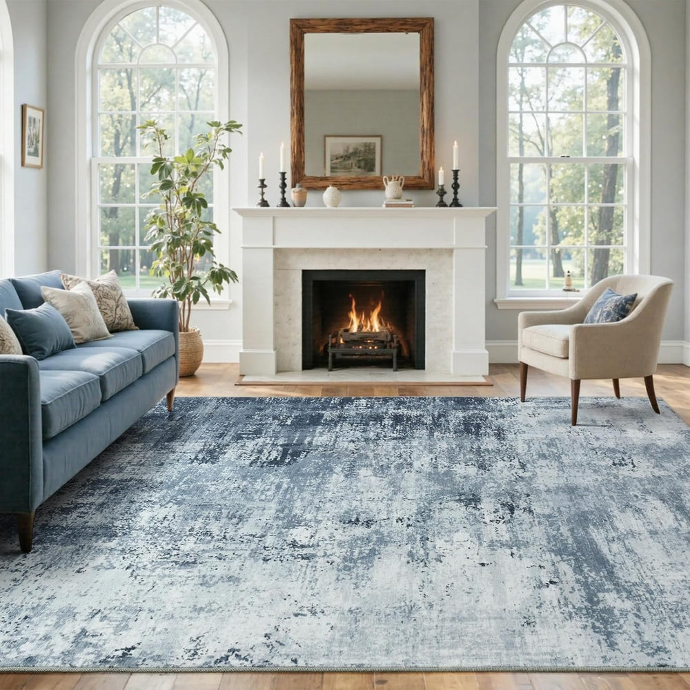 6x9 Ft Abstract Washable Area Rugs for Living Room Blue