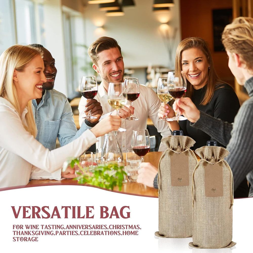 Windyun 50 Pcs Burlap Wine Bag Bulk Gift Bag with Drawstrings, Brown
