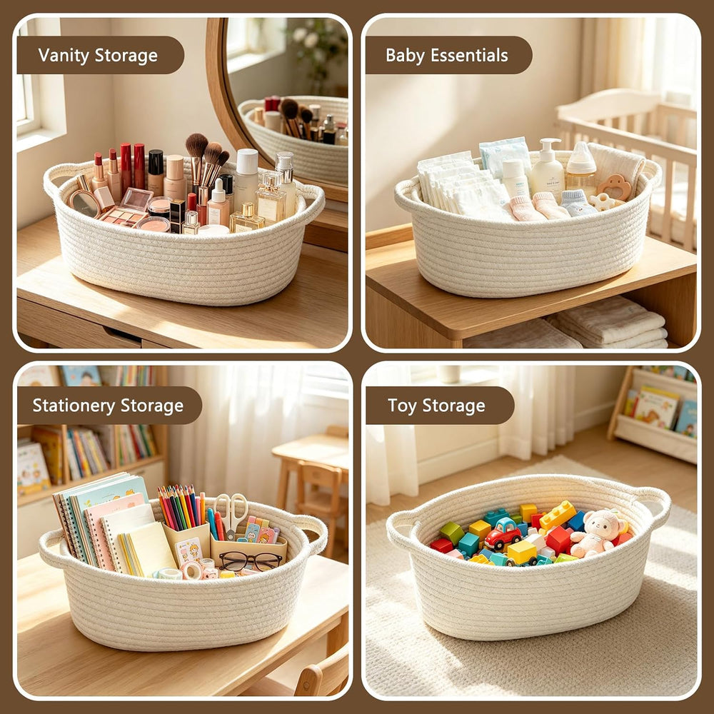 8PCS Small Woven Basket for Gift with Bags, Ribbons & Fillers, White