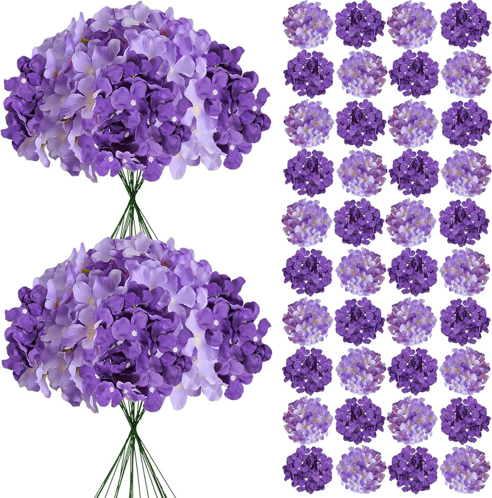 50 Pcs Faux Purple Mix Hydrangea Artificial Flowers Bulk Fake Flowers