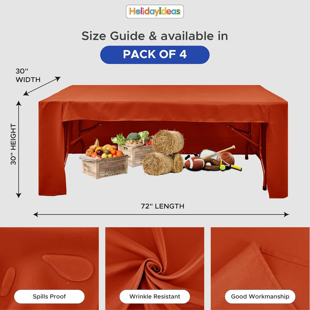 HolidayIdeas 4-Pack 6ft Rust 3-Sided Fitted Tablecloth for Fall