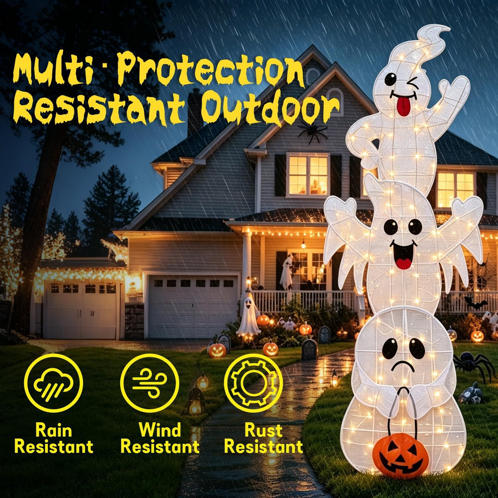 7FT Giant Halloween Decorations Outdoor Light Up Stacked Ghost for Porch