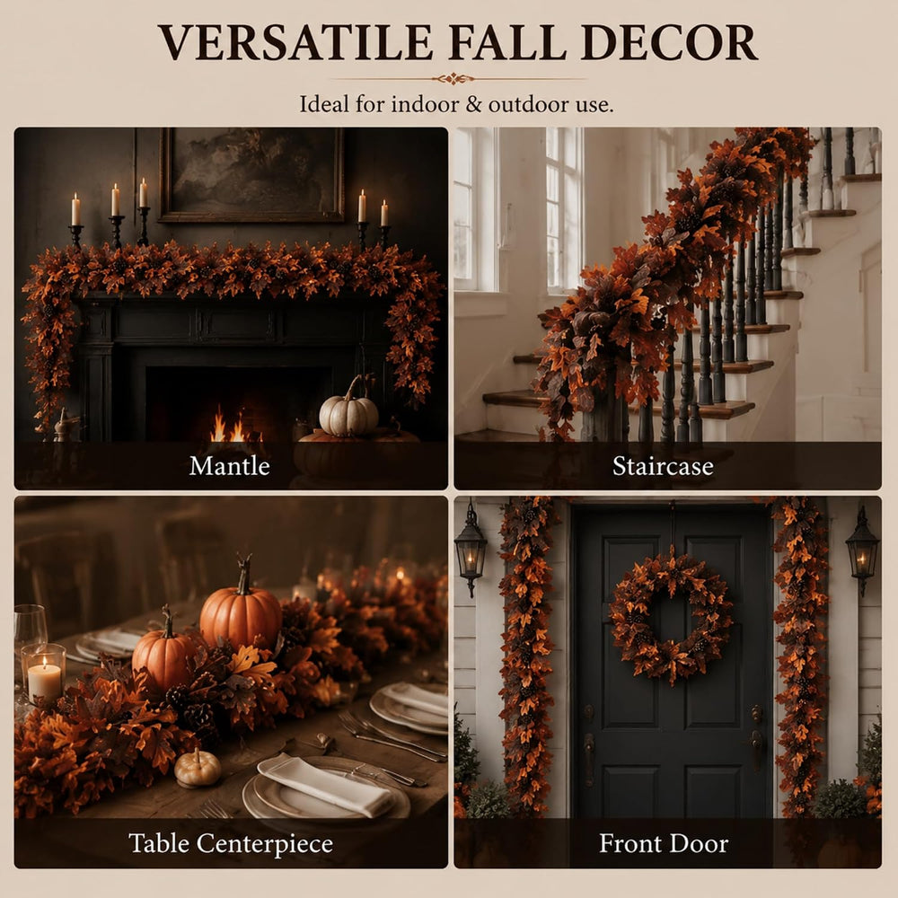 2 Pcs 6 ft Fall Mantle Garland Neutral Halloween Autumn Home Decor