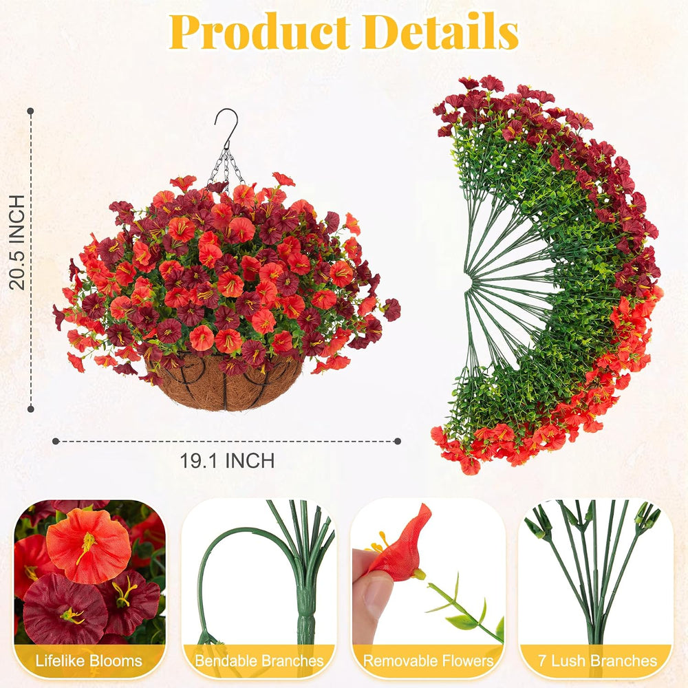 Fall Artificial Hanging Flowers with Basket UV Resistant for Outdoors Porch