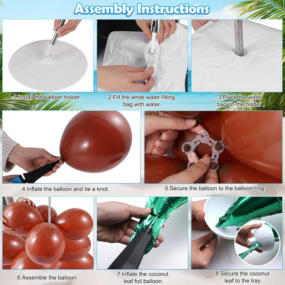 132 Pcs Palm Tree Balloon Column Stand Kit 6.5 Ft, 12 Pcs Green Palm Tree Lea...