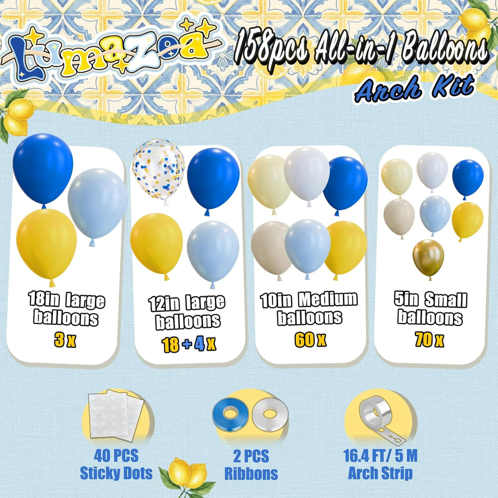 160pcs Royal Blue Yellow Lemon Balloon Arch Kit for La Dolce Vita Party Decor...