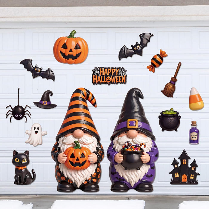 Flutesan 16 Pcs Halloween Gnome Garage Door Magnets Large Pumpkin Bat