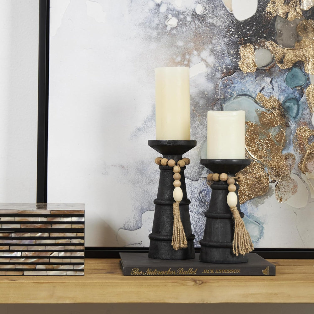 Deco 79 Wood Handmade Decorative Candle Holder Textured Matte Candle Stand wi...