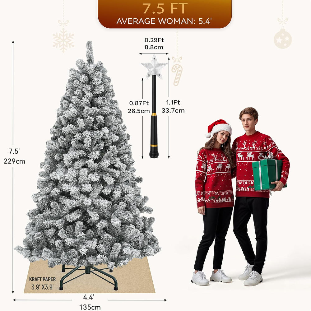YITAHOME 7.5FT Prelit Flocked Magic Christmas Tree with Wand & Remote