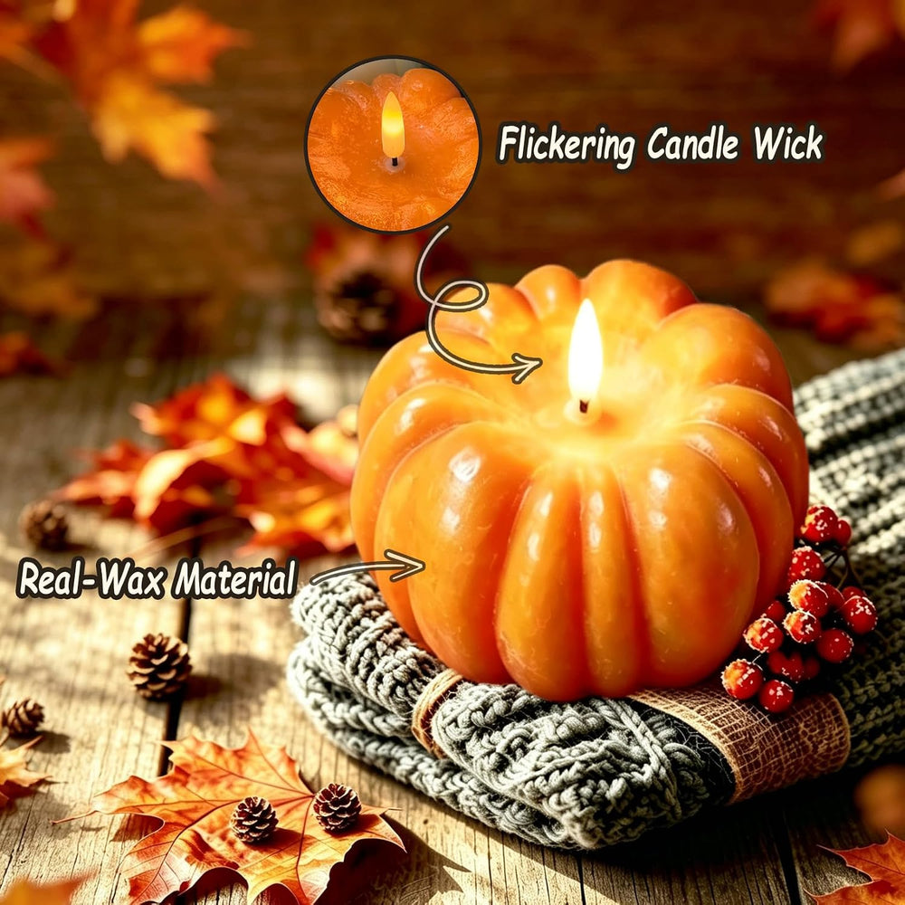 Fall Decor- 300 Hours Rechargeable Flickering Flameless Wax Pumpkin Candles