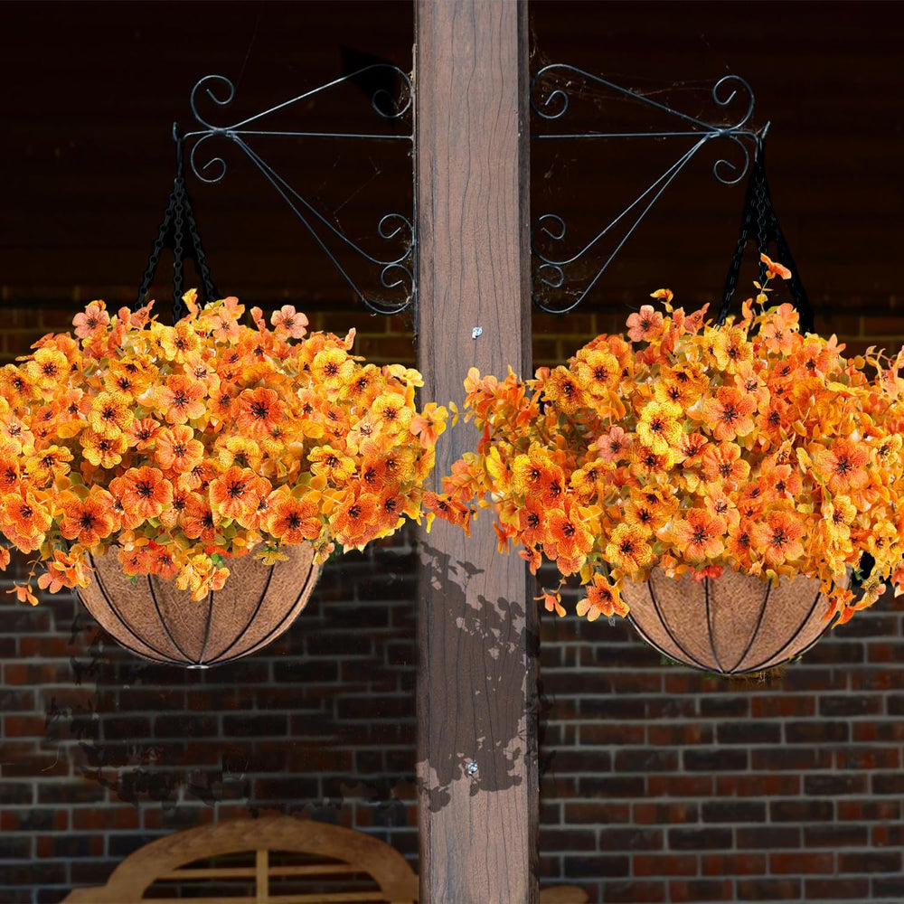 Orgrimmar 2pcs Artificial Fall Mums Hanging Basket Fake Flower Plant Orange