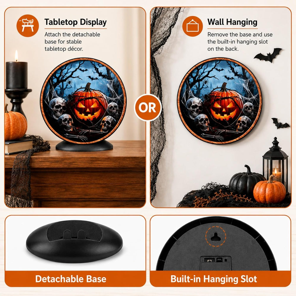 Lighted Halloween Decorations Battery Operated, Halloween Pumpkin Skull Decor...