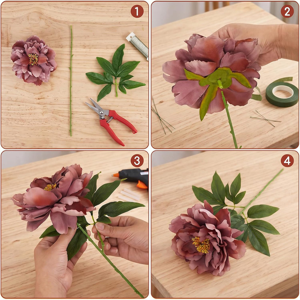 9Pcs Red Artificial Peony Flowers, Large Silk Flower Heads