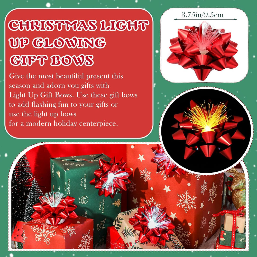 Zhengmy 24 Pack Christmas LED Bows for Gift Wrapping, Red