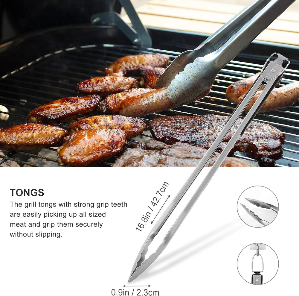 grilljoy 8PCS BBQ Grill Tools Set with Extra Thick Stainless Steel Spatula, F...