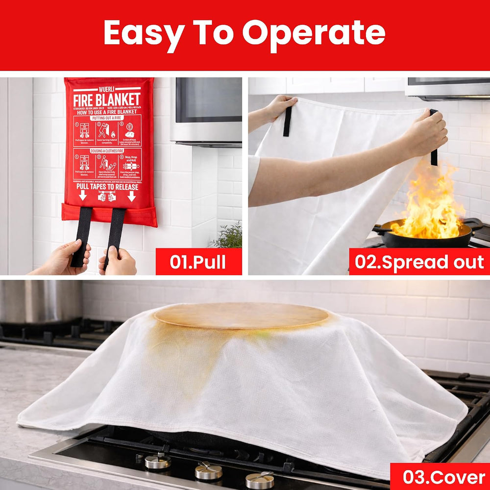 Fire Blanket, 47" x 71",Fiberglass Fire Blanket for Camping and Fir...