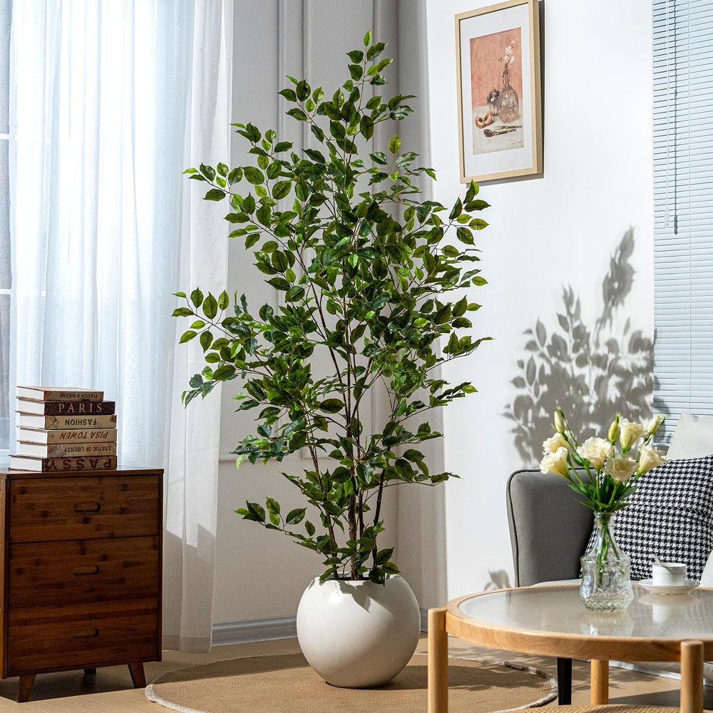 Artificial Ficus Tree Indoor 6ft, Large Potted Faux Tree with Realistic Silk ...