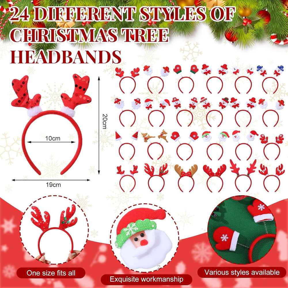 Riceshoot 48 Pcs Christmas Headbands Glasses Set Xmas Costume Accessories