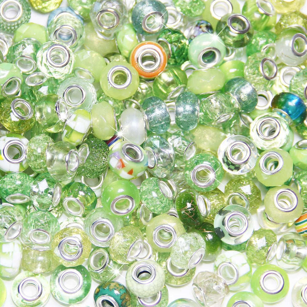 500 Pieces Large Hole Beads, Assorted European Craft Beads Light Green Big Ho...
