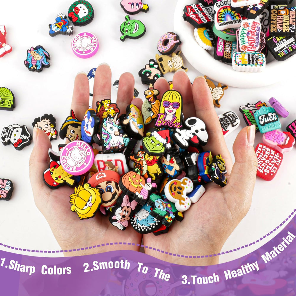 110Pcs Silicone Focal Beads for Pens, Random Cute Character Focal Beads for K...