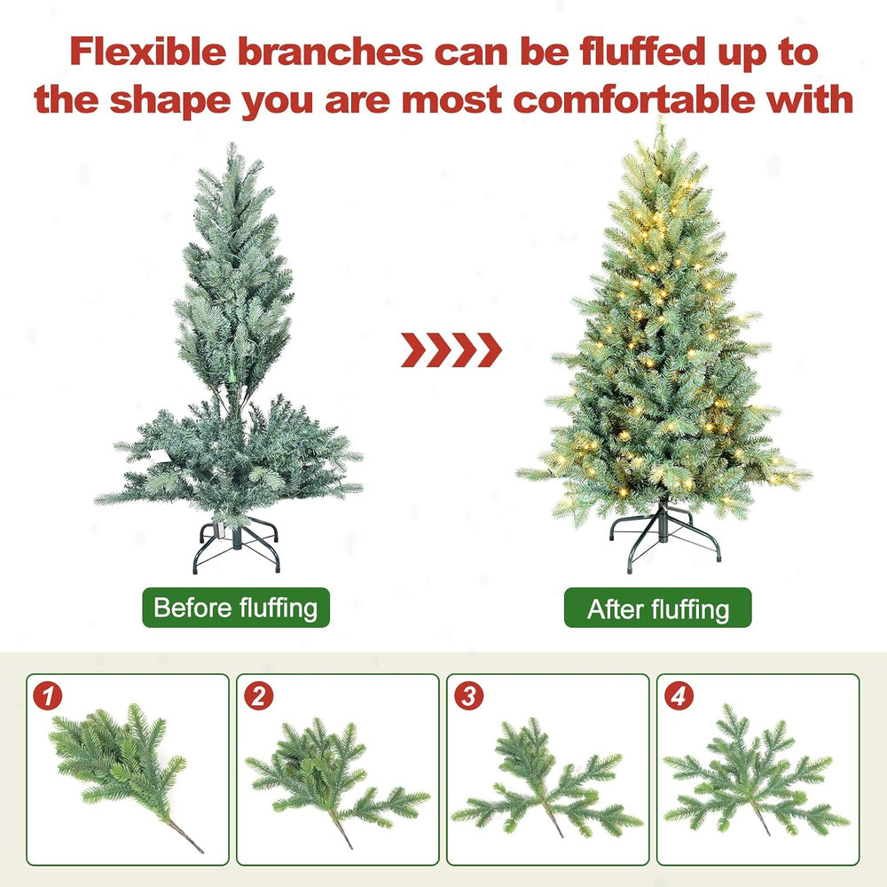 6 Ft Pre-Lit Artificial Christmas Tree, w/ 350 LED Warm Lights, 1390 PE&P...