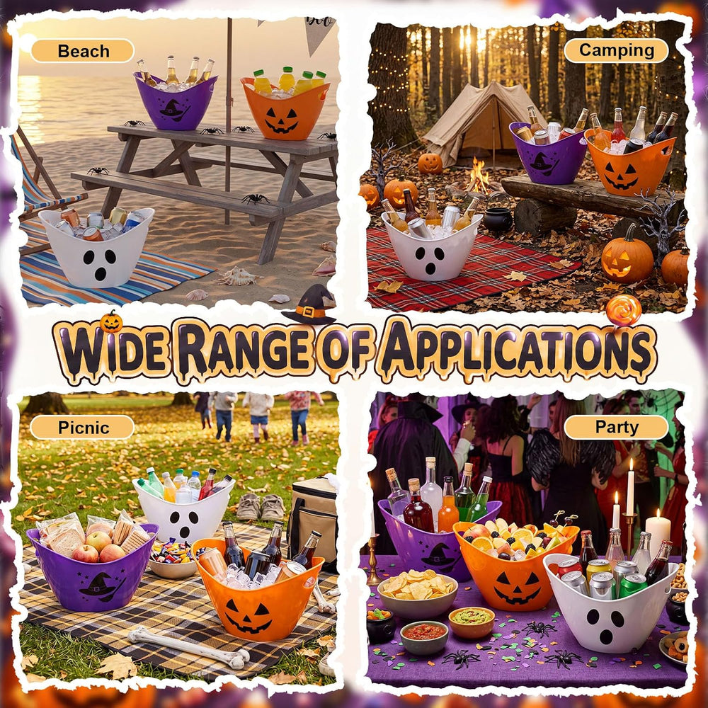 Meekoo 12 Pcs Pumpkin Ghost Witch Ice Bucket Plastic Oval with Handle