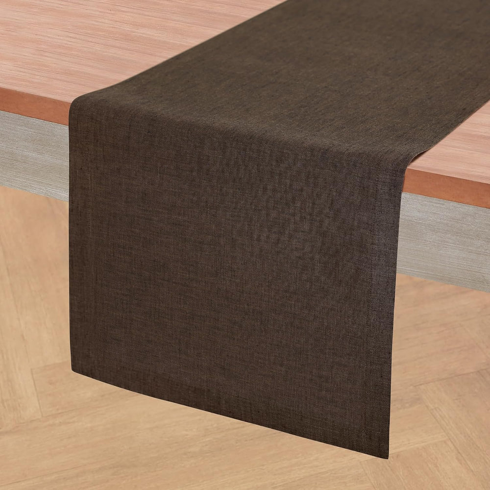 Solino Home 100% Pure Linen Table Runner 108 Inches Long, Brown 14 x 108 in