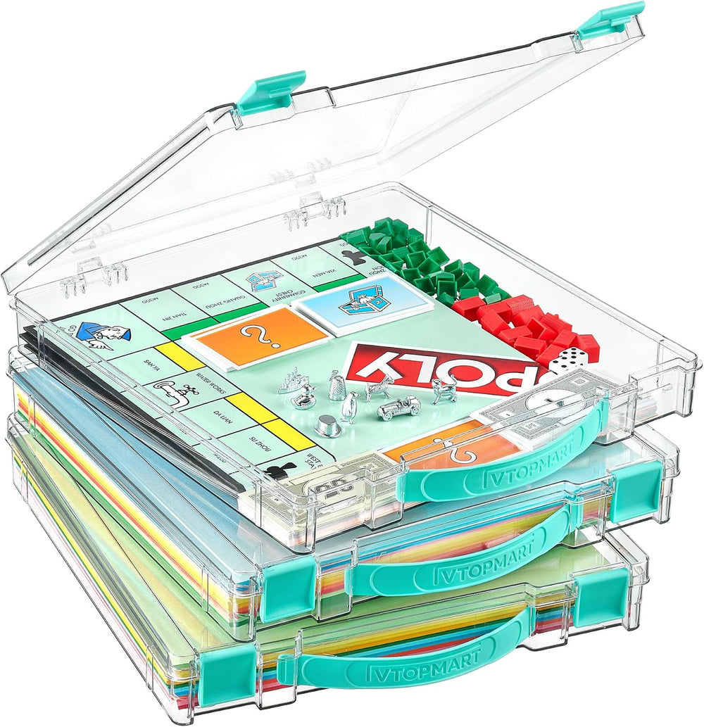 Vtopmart 3 Pack Board Game Storage with Handle and Snap-Tight Latch Lid