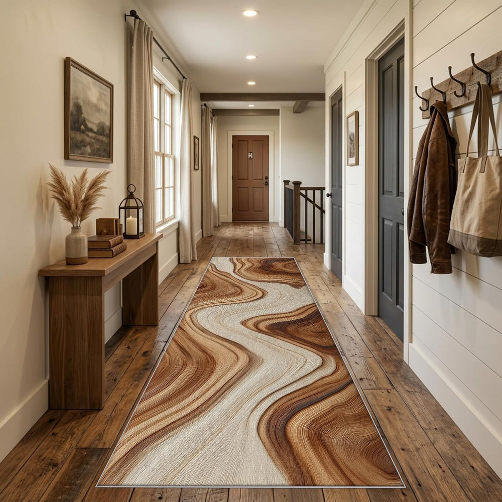 Wood Effect Runner Rug 2x6 Washable Entryway Indoor, Home Decor