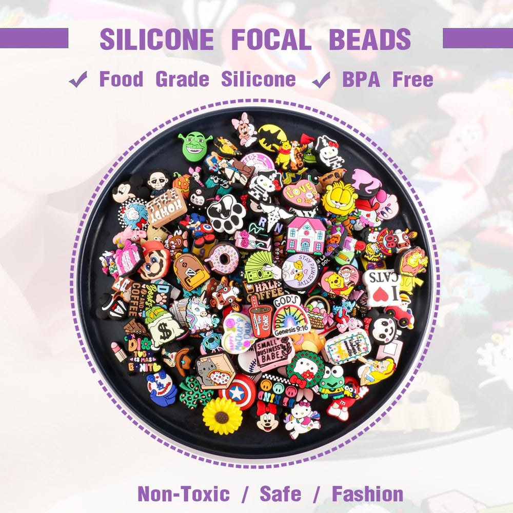 110Pcs Silicone Focal Beads for Pens, Random Cute Character Focal Beads for K...