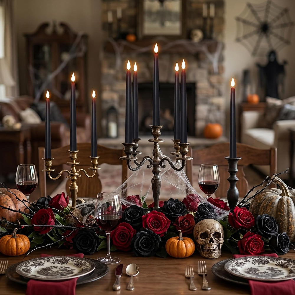 11 Inch Black Flameless Taper Candles with Remote Timer, Halloween