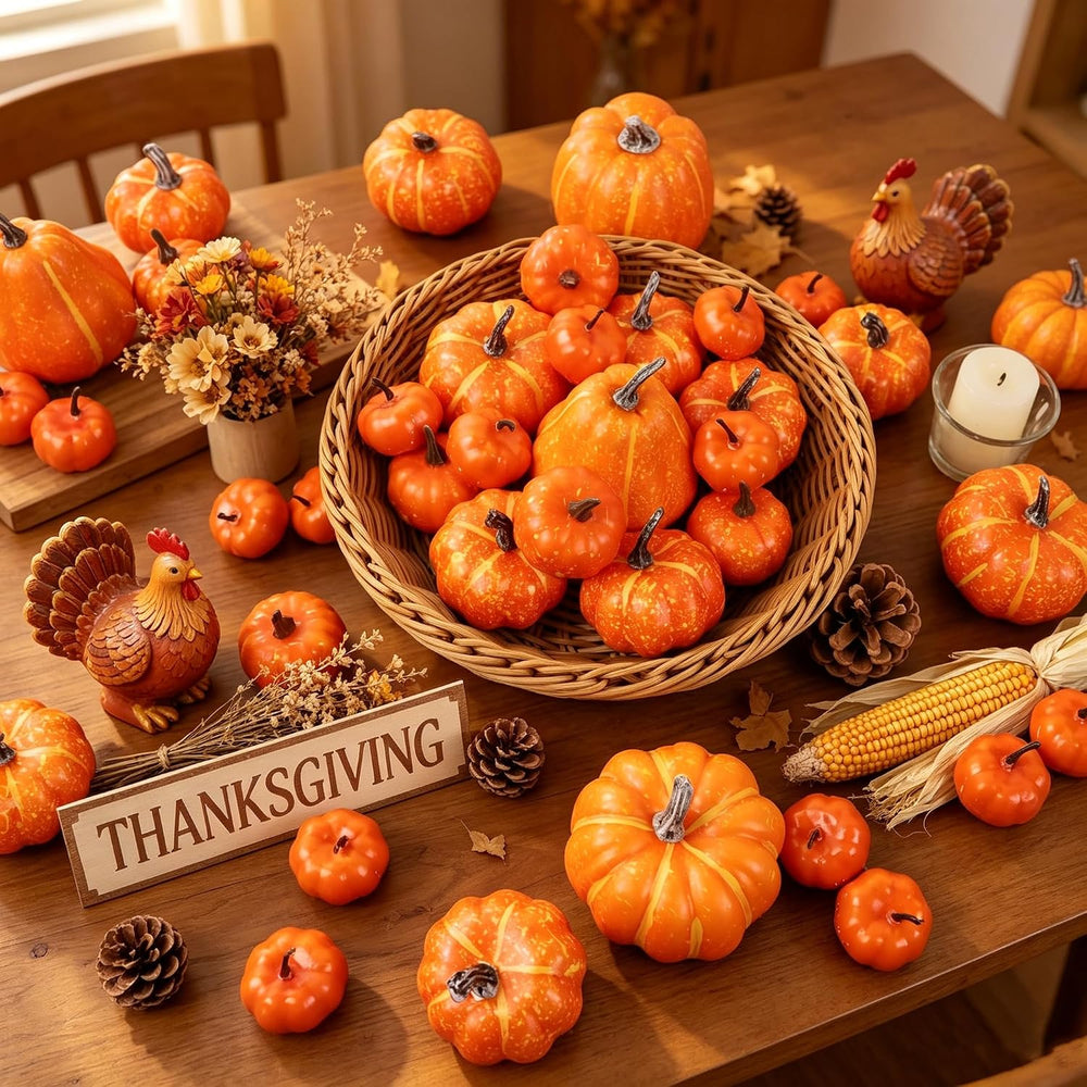 winemana 46 Pcs Artificial Pumpkins Fall Decorations, Orange